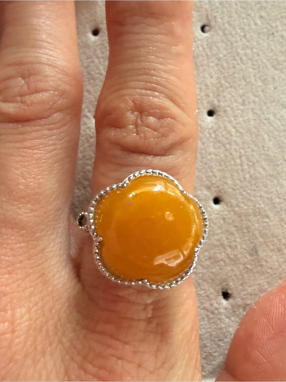 Yellow Jade and Brazilian Citrine Cherry Blossom Ring, Sterling Silver